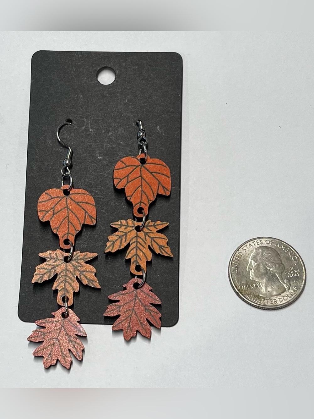 Handcrafted Leaf Dangle Earrings in Autumn Orange and Red